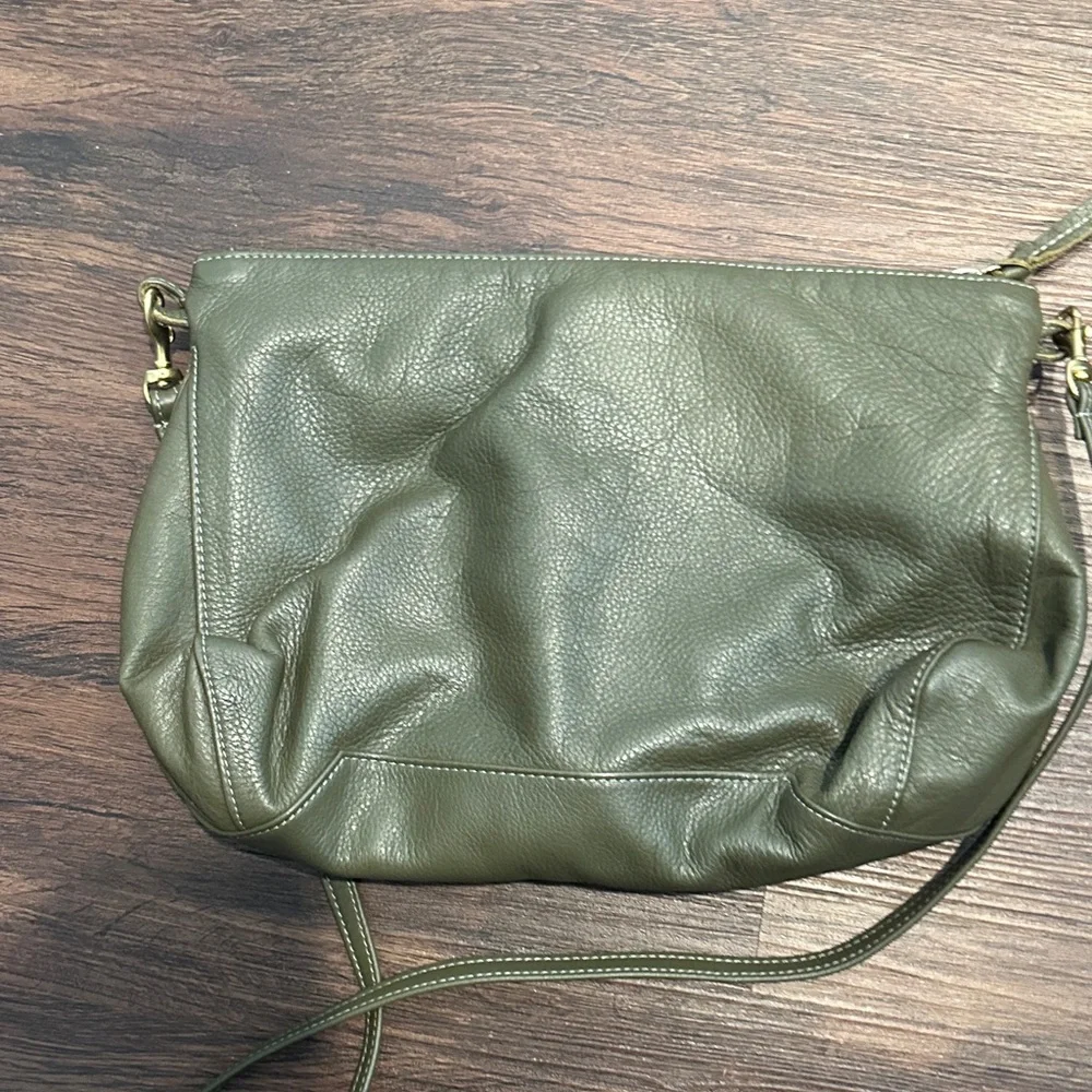 Clare V Dark Green Leather and Suede Crossbody Bag Goose Bag - Picture 2 of 3